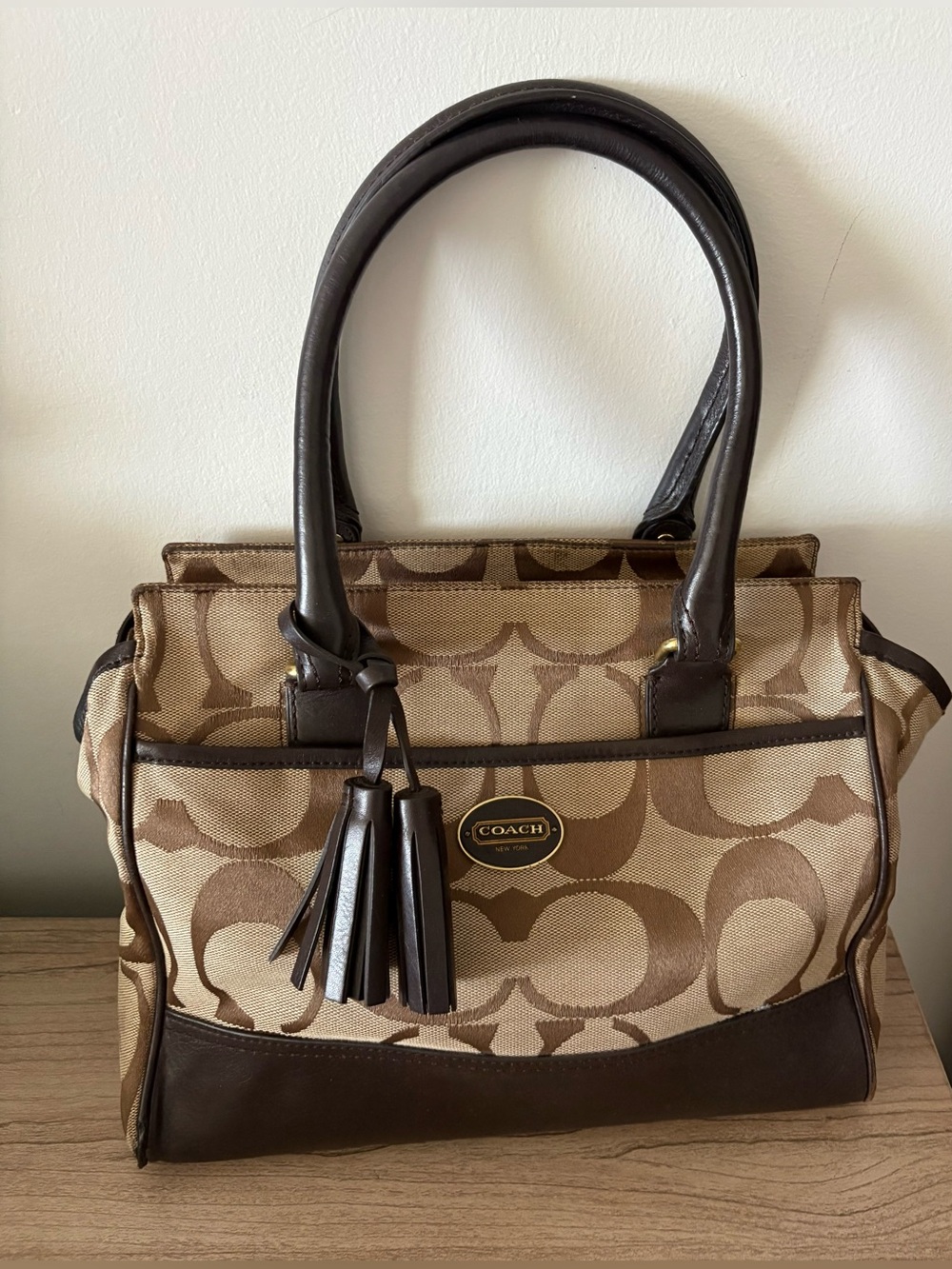 Coach brown monogram zip tote bag purse